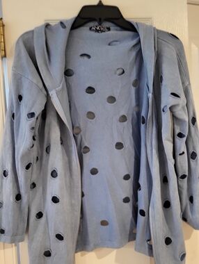 Angel Light Blue Distressed Hole-Punched Hooded Cardigan